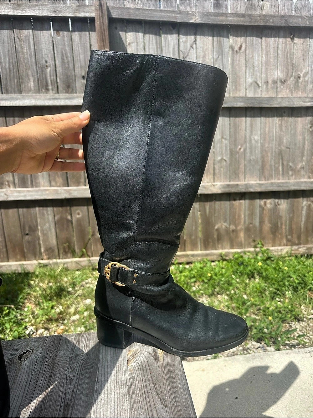Tory Burch Turnlock Riding Boot Black Knee-High Heeled Boots